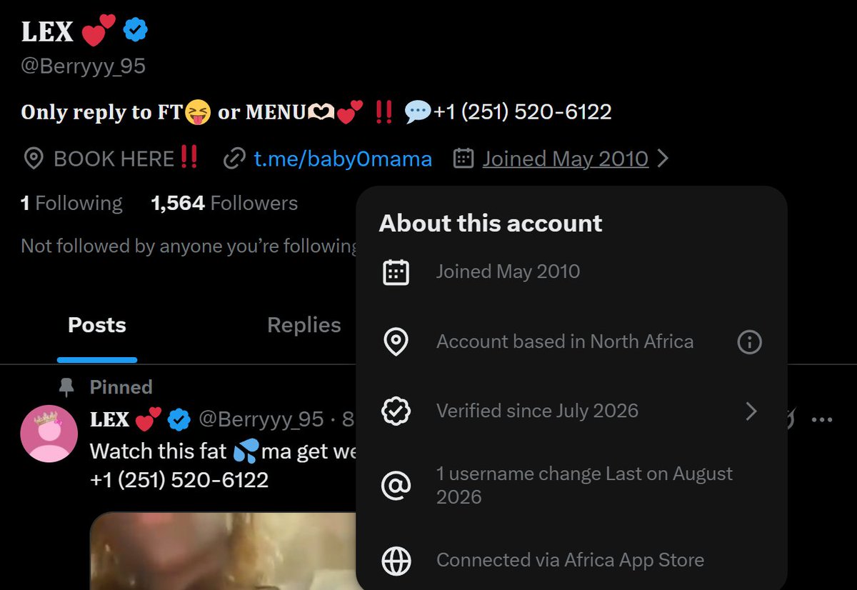 TsavoKitty's tweet photo. 233.

[ 1/5 ] – Account 1  
https://t.co/fyONDuliHw 💥🔨
https://t.co/FcOb8OleUl
Details: Joined May 2010, First post August 2026  
Loc: North Africa via Africa App Store  
Followers: 1,564 https://t.co/fTuUDomXSL