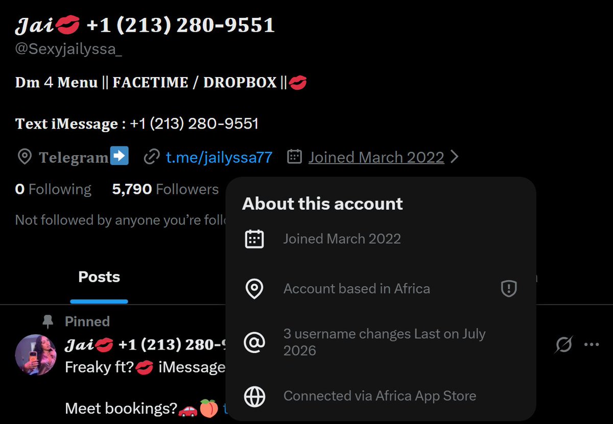 TsavoKitty's tweet photo. [ 4/5 ] – Account 4  
https://t.co/L7tEzbHPOS 💥🔨
https://t.co/CEtaK2aSHB
Details: Joined March 2022, First post July 2026  
Loc: Africa via Africa App Store  
Followers: 5,790 https://t.co/ti1o4UXKQj