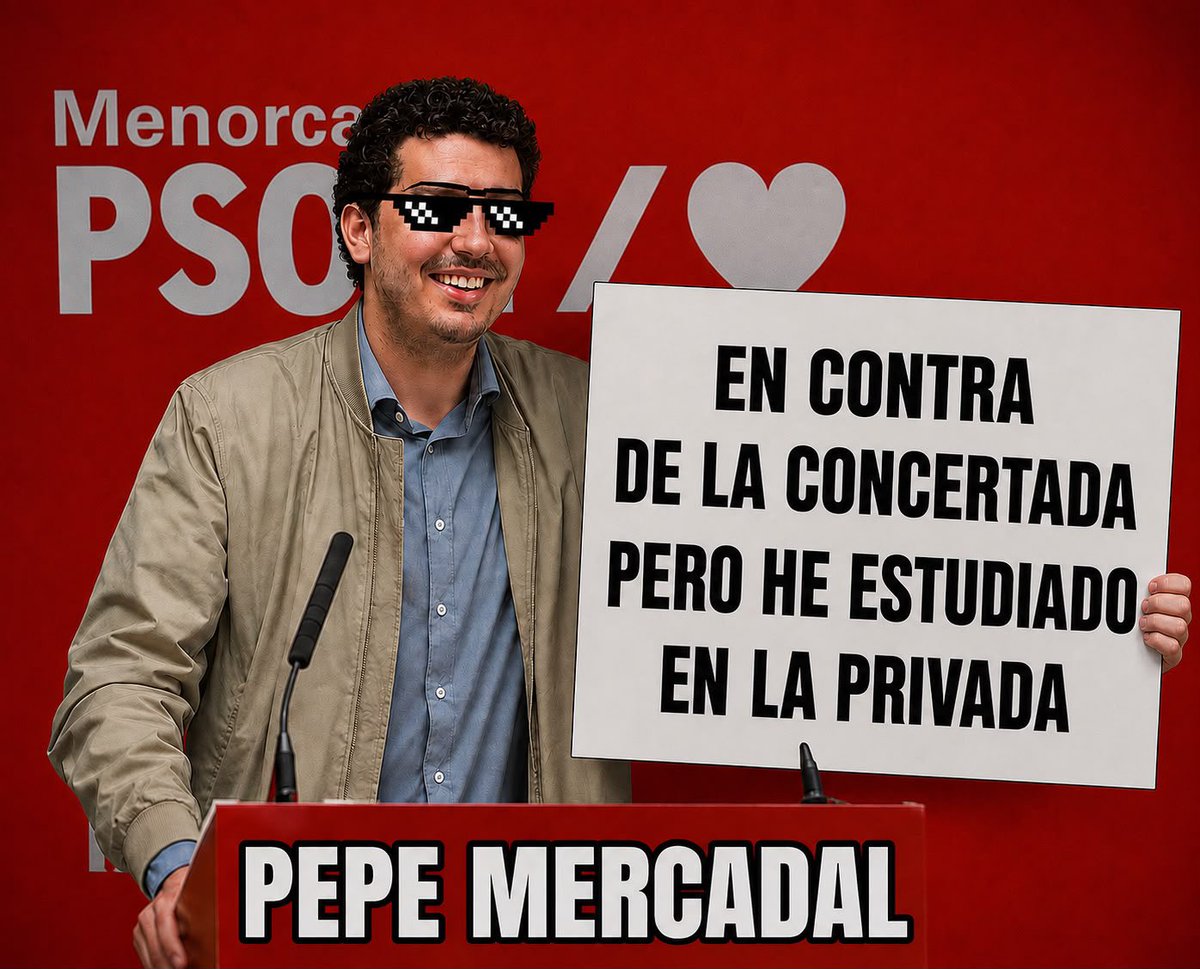 NNGG_Menorca's tweet photo. Ja sabem per què es secrerari general del @PSOEMenorca està tan en contra de s’escola concertada…

S’estima més anar a sa privada…🙈🙊 https://t.co/YJwsUiivHJ