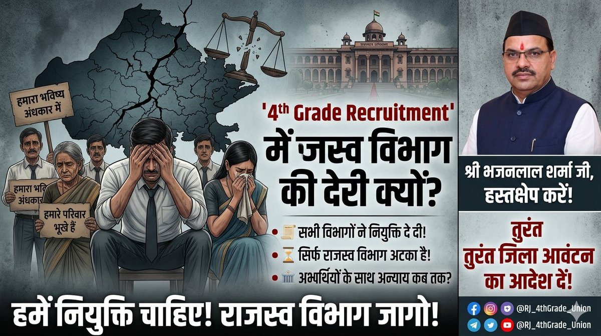 PreetamKum87356's tweet photo. बाकी सब विभागों ने दी चतुर्थ श्रेणी नियुक्ति, फिर राजस्व विभाग में ही देरी क्यों? 
 राजस्व विभाग में अभी भी जिला आवंटन की प्रक्रिया अटकी हुई है

#राजस्व_विभाग_4ग्रेड_का_जिला_आवंटन_करो #CMORajasthan #RevenueDepartment https://t.co/nDnLrDsVLQ