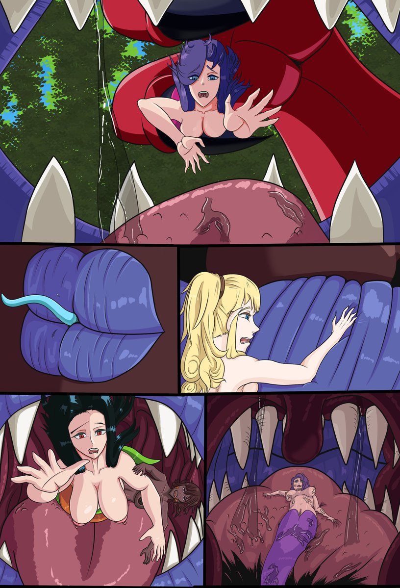 SaedraNSFW's tweet photo. It's #voreday, so #vore warning. I've not been able to prepare  any art but for last years, I did lineart for a comic, I finished colouring in the Oct/Nov so here's it reposted, Rex girl Jezebel came across a gathering of Lamia
#giantess #sizetwitter #sizex #巨大娘 #macrophillia https://t.co/OOpvoVXYUI