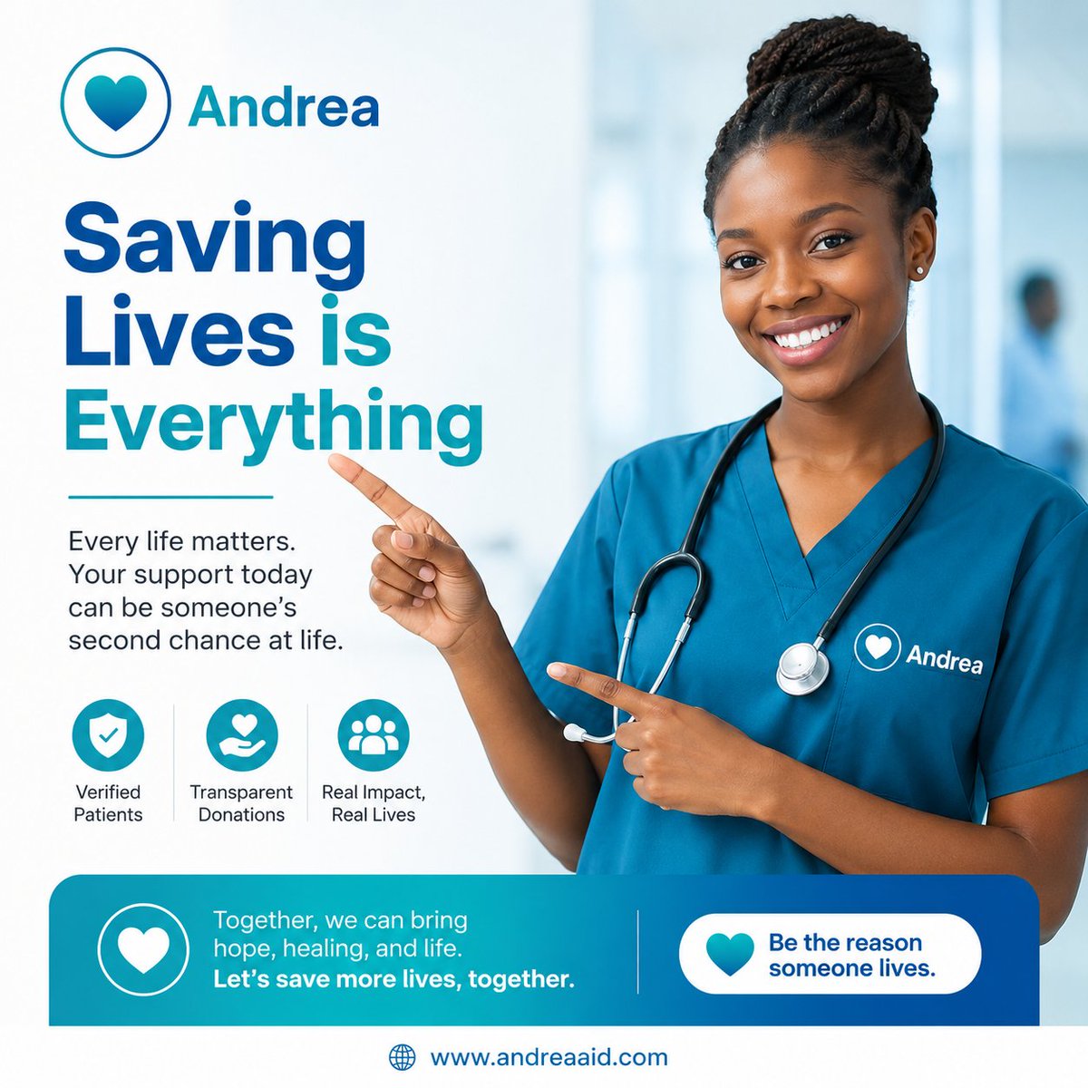 Andreainthq's tweet photo. Save a life at every chance you get. At Andrea, we connect verified hospitals with compassionate donors to save lives of donors who cannot afford their medical bills.

With us you have no doubt of where your money is going or wether the case is even real. Verified hospitals, real cases and live updates. Check bio for link to more information about us.