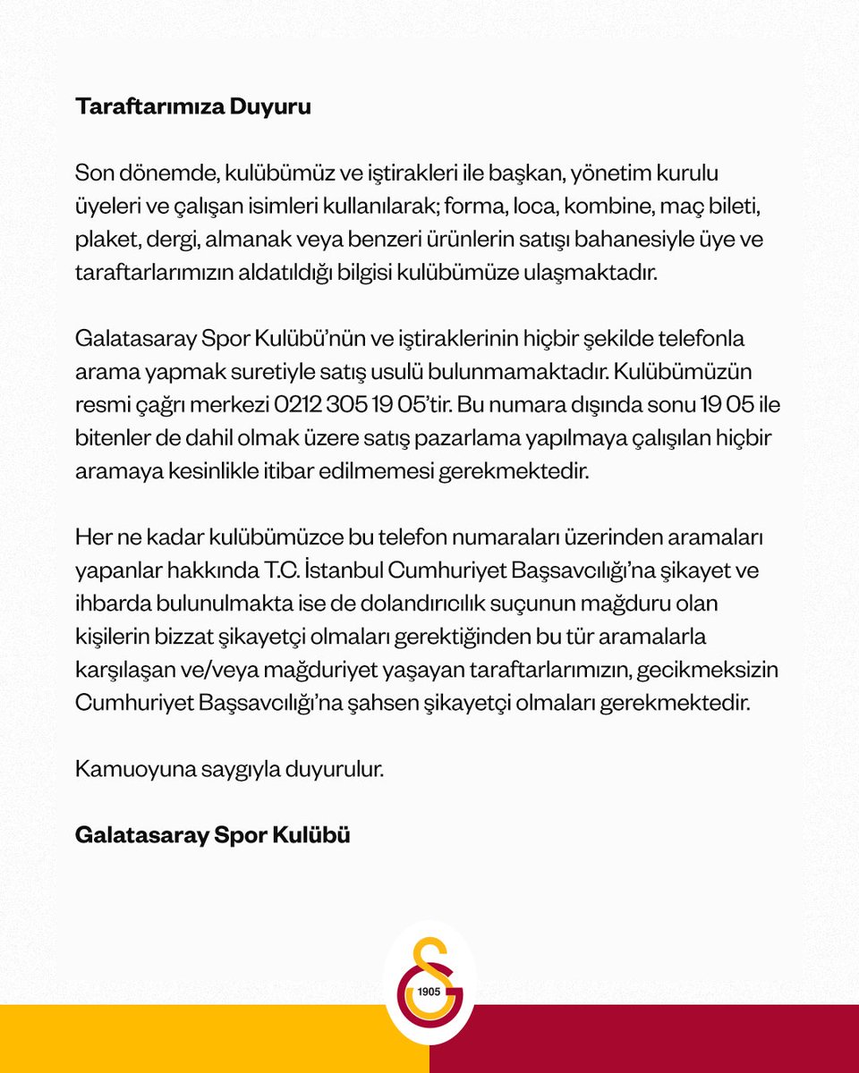 GalatasaraySK's tweet photo. Taraftarlarımızın Dikkatine! https://t.co/BIJ9lATjJd