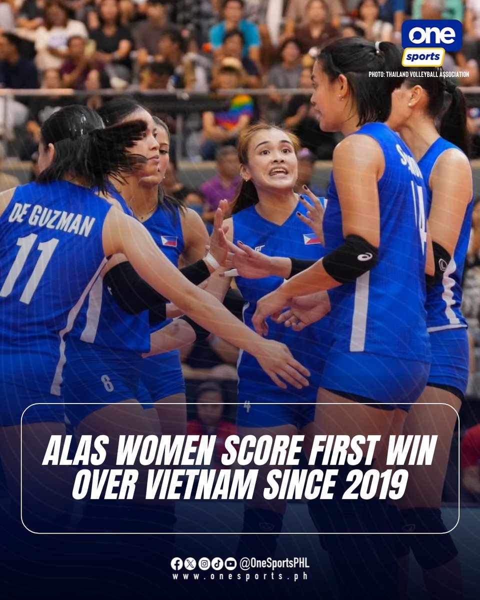 OneSportsPHL's tweet photo. BREAKTHROUGH IN CHIANG MAI 🇵🇭

The Alas Pilipinas Women end the Philippines’ nearly seven-year drought against Vietnam with a massive four-set victory in Leg 2 of the 6th SEA V.Cup, while also securing their first win of the regional meet!

#SEAVCup #SEAVLeague #AlasPilipinas https://t.co/n9GGEol6IJ