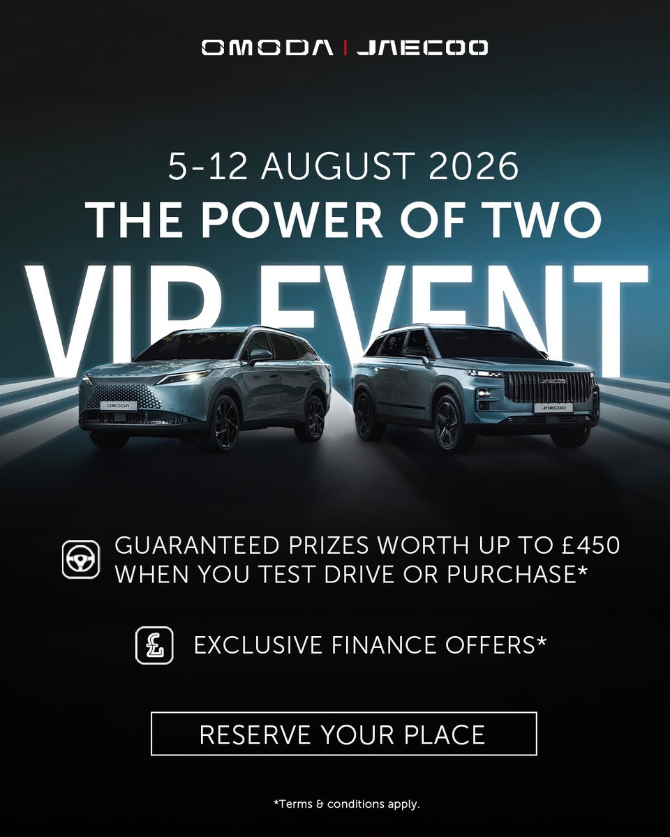 InvictaMotors's tweet photo. There's still time!
Our OMODA & JAECOO 2nd Anniversary Event is happening now!
Visit your local Invicta showroom for the latest models, exclusive finance offers, and a chance to win amazing prizes.
Ends 12th August!
#VIPEvent #OMODA #JAECOO #SHS #InvictaMotors https://t.co/7RfrgbWbra