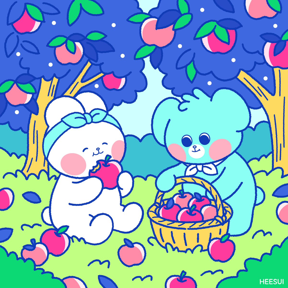 heesuiart's tweet photo. ふたりで見つけた、甘い宝物🍎

#イラスト #ゆるいイラスト #ゆるい絵 #お絵描き #かわいい #デザイン #キャラクター #illustration #art #design #일러스트 #그림 #디자인 #ももとろろ #HEESUI https://t.co/znUZp981ub