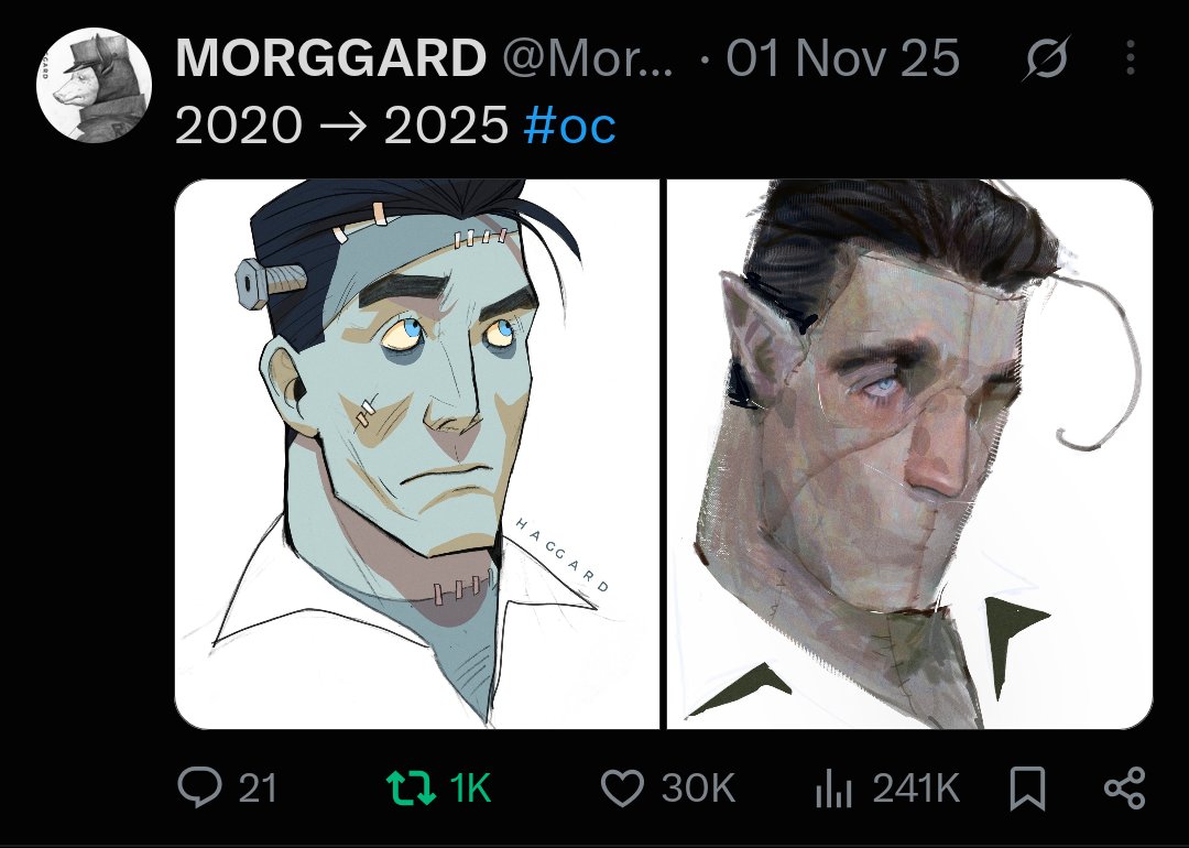 Morggard's tweet photo. I find it a little bit funny that most of my popular oc posts are literally them in a white void; my meaningful paintings are not even close🤣 https://t.co/4QADfygX9S