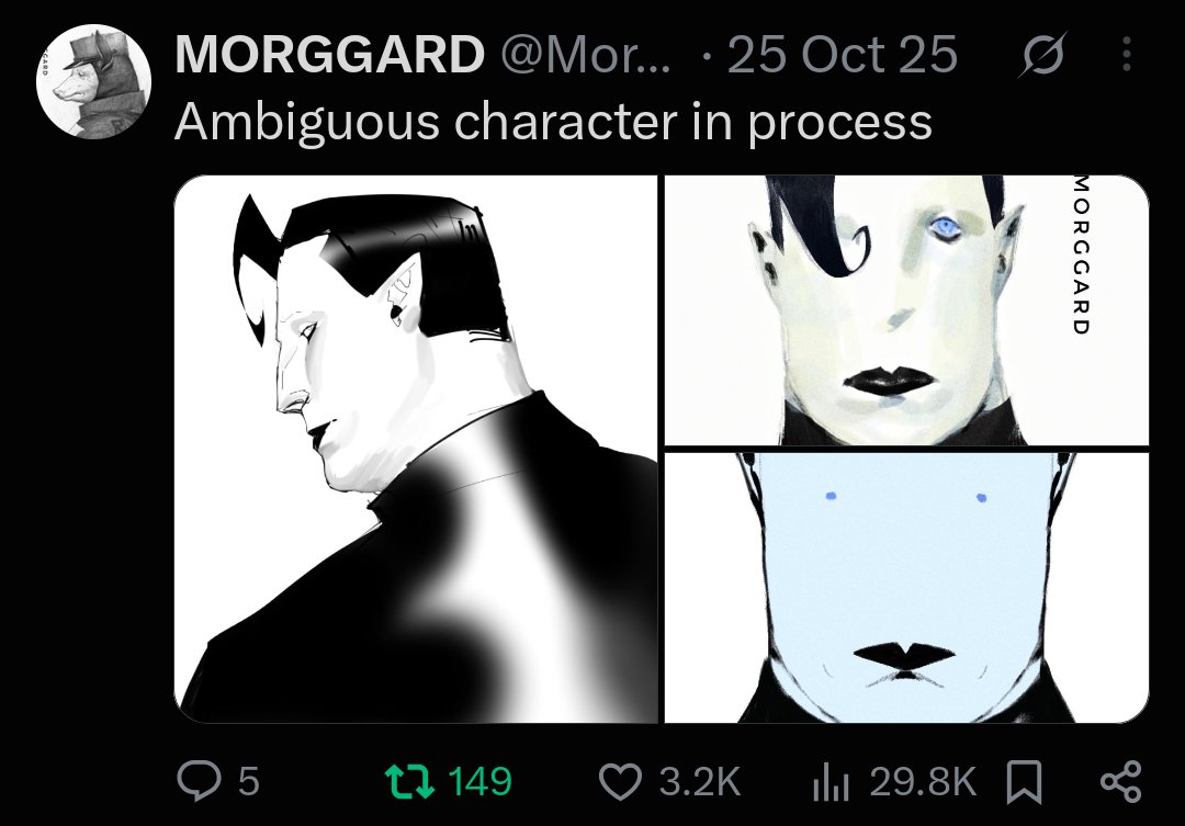 Morggard's tweet photo. I find it a little bit funny that most of my popular oc posts are literally them in a white void; my meaningful paintings are not even close🤣 https://t.co/4QADfygX9S