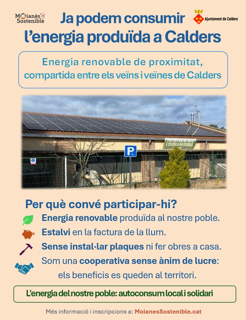 SomMoianes's tweet photo. La transició energètica comença al Moianès amb un petit pas: dues plaques poden ser les teves.

Avui, l’Escola de Calders. Demà, més teulades, més energia local i més persones compartint-la.

📧 moianessostenible@gmail.com
📲 WhatsApp: 654 66 37 42 https://t.co/NHWkzWGDcN