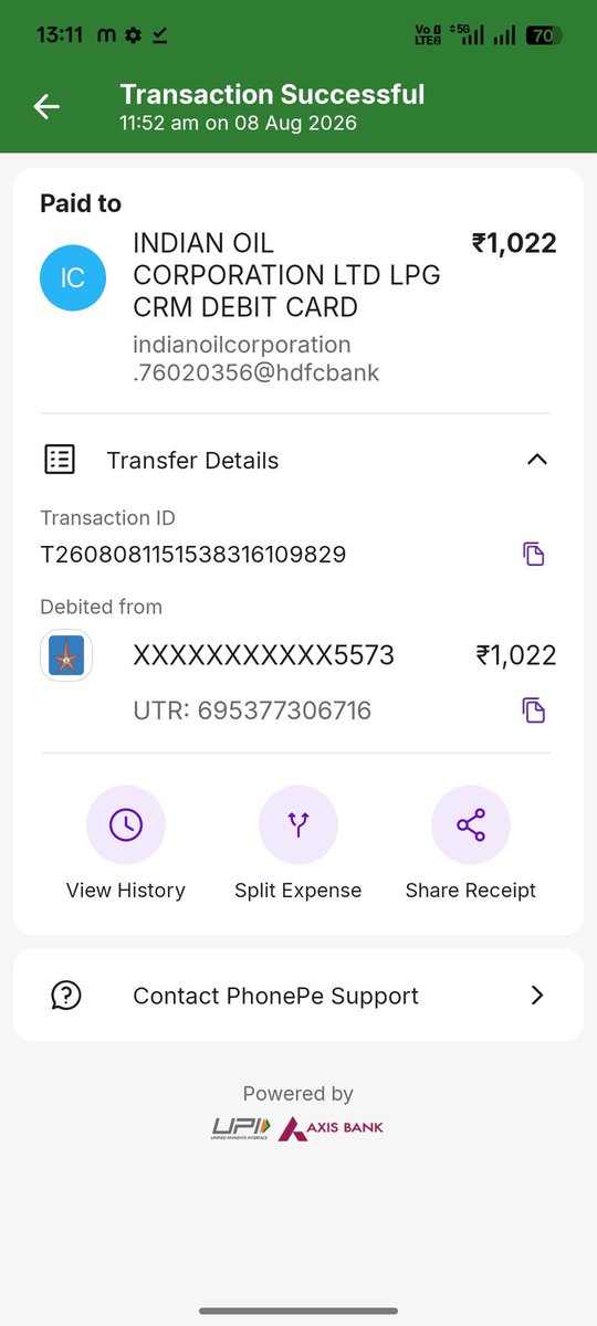Jilaballia's tweet photo. Dear I have made a payment of 1022 of LPG cylinders by Upi Today. Amt debited my Account and Upi app But Not Credited  to merchant account as By My Gas Agency and they denied to deliver the cylinder@IndianOilcl https://t.co/saSFXMpVSX