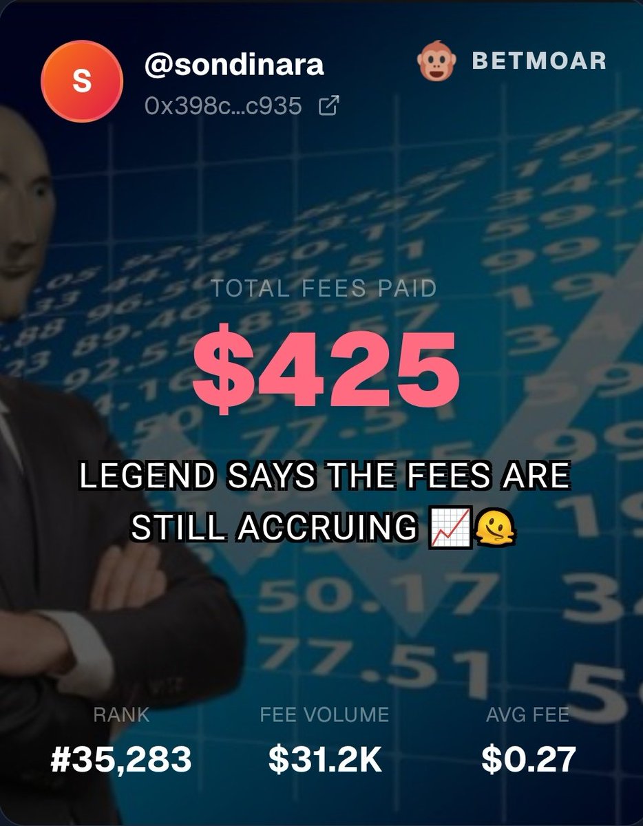 sonudnr1's tweet photo. I've paid $425 in @Polymarket fees 🔥

Markets are efficient. My fee strategy is not. 🧠💀

Check your fee receipt: https://t.co/HCvAzKK1jV https://t.co/leFJsFDLDX