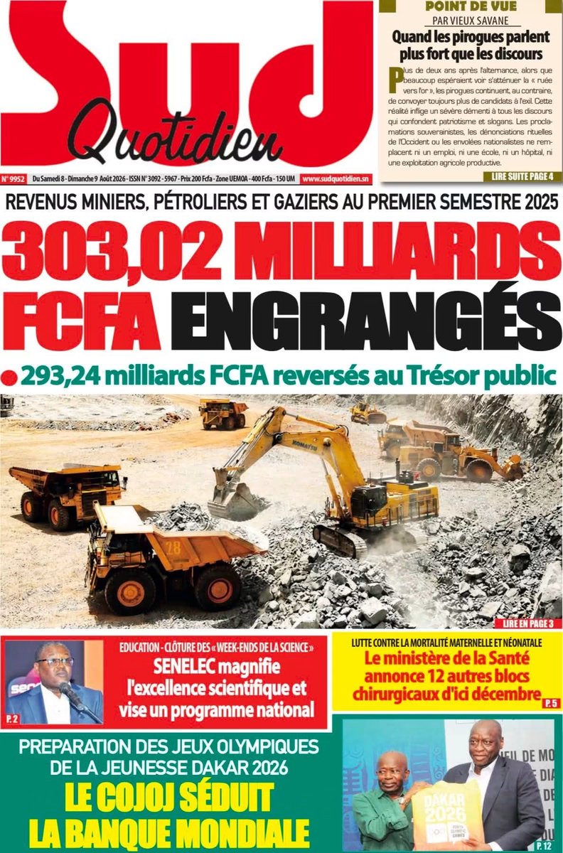 Mo_Njaay's tweet photo. #RevueDePresseSn du Samedi 8 Août 2026. Agréable week-end à toutes et à tous. #Senegal,#LeSoleilSn,#SudQuotidien,#WalfQuotidien,#EnquêteSn https://t.co/cGFuRFiIow