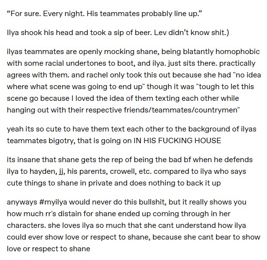yhwt000's tweet photo. There is NO protective Ilya. 
It doesn't exist in canon.
Rachel Reid's disdain toward Shane comes through Ilya. https://t.co/XT4QtHBDdC
