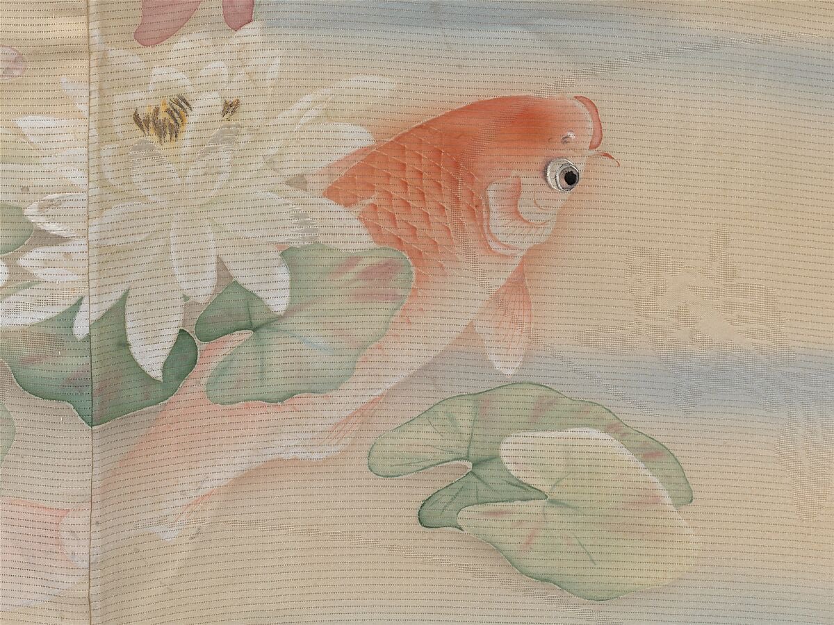 temps_archive's tweet photo. 肩には朝顔、裾には睡蓮と鯉
地の織りには、水中の金魚までひそかに潜む

明治時代の夏の単衣
防染、描絵、刺繍、織りを重ね、一着の中に初夏の景色をつくっている

これを着たのは当時13歳の少女
京都・嵯峨の法輪寺へ十三参りに行くための着物だったという

約150年前の、ある少女の節目の日の服 https://t.co/xfH0mp7gpE