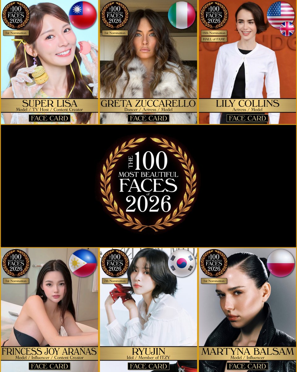 tccandler's tweet photo. Which face should represent 2026? To nominate & vote please join 70,000+ on our Patreon! (link in bio). #tccandler #100Faces #100faces2026 #superlisa @greta_zuccare @lilycollins #frincessjoyaranas #frincessaranas @ITZYofficial @JYPEITZY_JP #ryujin @jypnation @JYPE_JAPAN https://t.co/LpkpHY2Zlw
