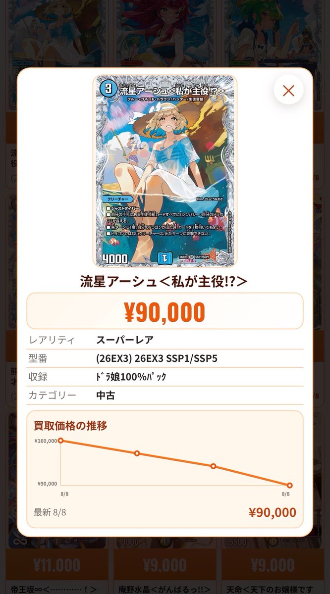 torecaline's tweet photo. 当店の「買取検索リスト」をができました🔍

https://t.co/N58cbJ7SeW 

カードの個別ページでは、
買取金額の推移チャートが確認できます📈
買取持ち込みの際には一度ご確認ください📱

⚠️在庫状況や反映に時間がかかる可能性があるため、記載の金額と異なる可能性がございます。あらかじめご了承ください。