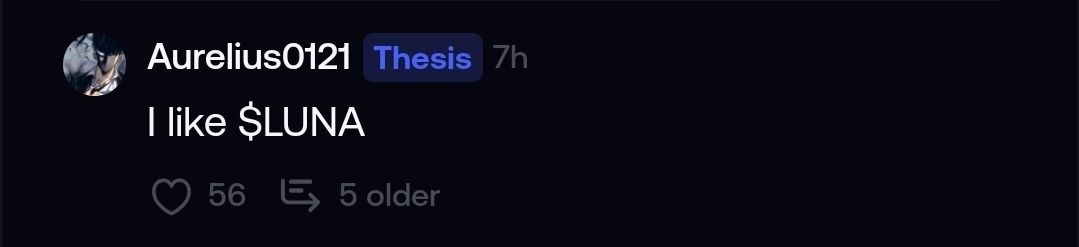 TheMoonCoinLUNA's tweet photo. The Luna community loves you bro, soon those swingers will gonna rekt and buy much higher. 

We're just getting started. 

$LUNA @Aurelius0121 https://t.co/NYnc6V1bqn