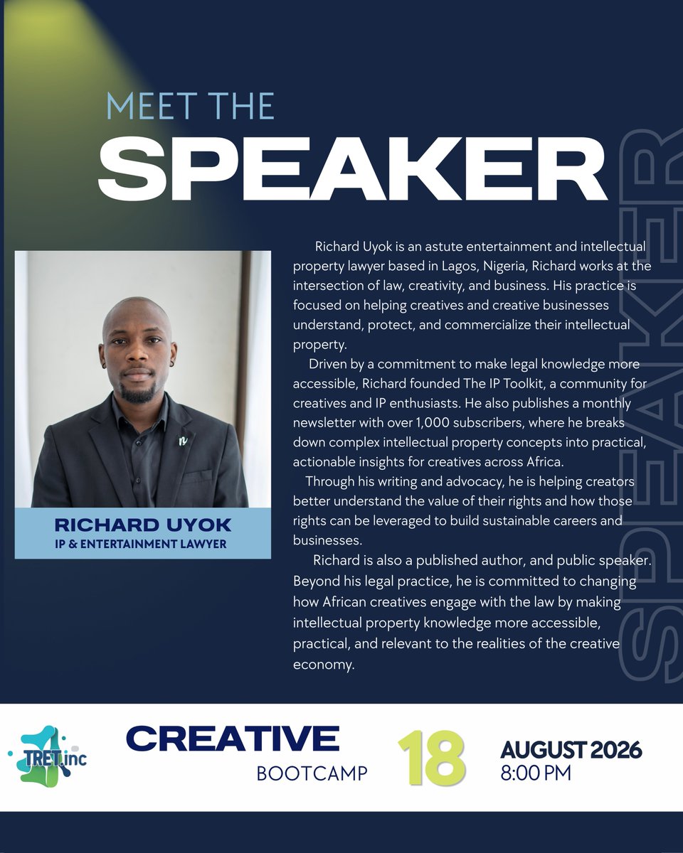 thetretinc's tweet photo. MEET OUR SPEAKER; @UyokRichard 

THE DYNAMICS OF MUSIC PUBLISHING AND SYNC LICENSING IN THE 21ST CENTURY AND Ai ERA https://t.co/IzZKeKuIAe