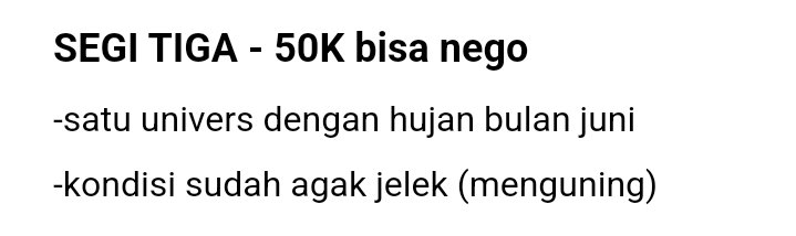 supernooops's tweet photo. (3/4)

Segi Tiga - 50K nego https://t.co/fCttbDd7kP