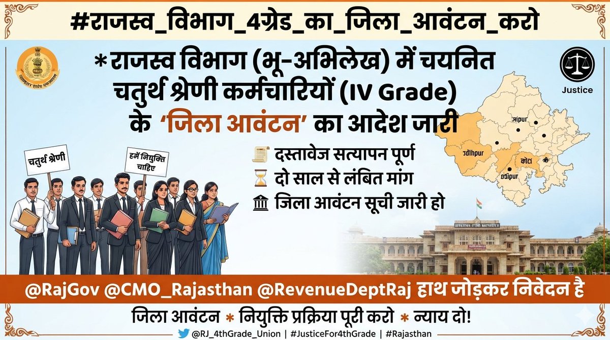 PreetamKum87356's tweet photo. सभी विभागों में चतुर्थ श्रेणी कर्मचारियों के पदस्थापन आदेश जारी हो चुके हैं। लेकिन राजस्व विभाग में अभी भी जिला आवंटन की प्रक्रिया अटकी हुई है। 

#राजस्व_विभाग_4ग्रेड_का_जिला_आवंटन_करो #CMORajasthan #RevenueDepartment https://t.co/ERnsUraGAm