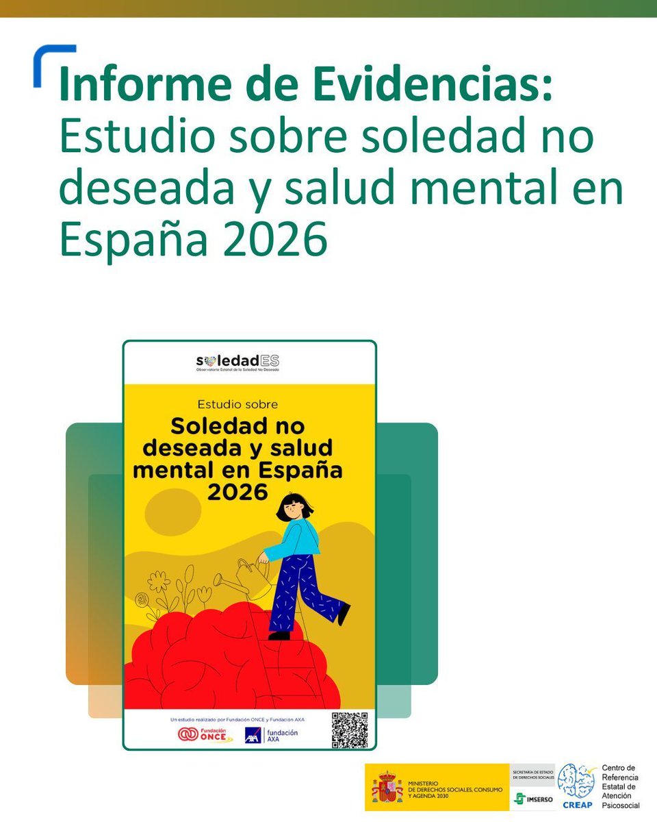 Creap_Valencia's tweet photo. 📊 La soledad no deseada y la salud mental están estrechamente conectadas. Un estudio de #SoledadES revela que afecta a 1 de cada 5 personas adultas y que el 43,8% de quienes sufren soledad y problemas de salud mental ha tenido pensamientos autolesivos
🔗 https://t.co/1oDKxYzhQO https://t.co/Nvob5JpW64