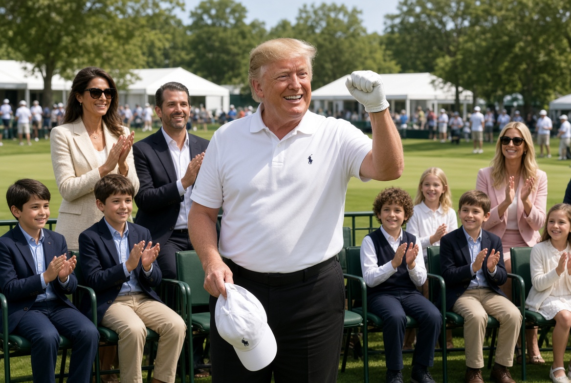 MelanijaDaily's tweet photo. 🇺🇸 A moment filled with pride, joy, and family.

President Trump celebrating another victory at Bedminster, surrounded by the people closest to him. ❤️
The greatest victories are even more special when shared with family and those who have supported you along the way.
Congratulations on another Club Championship! ⛳🏆🇺🇸
#Trump #Bedminster #Family #ClubChampionship