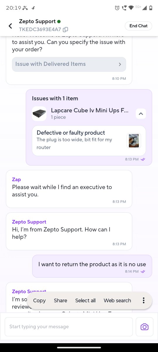 writ_and_wit's tweet photo. Extremely disappointing experience. I received a defective/unusable product and reported the issue within the stated return window. The product page clearly promised refund/replacement for defective items, yet Zepto refused to accept the return.
@zeptocares https://t.co/Ga3VgYxoNa