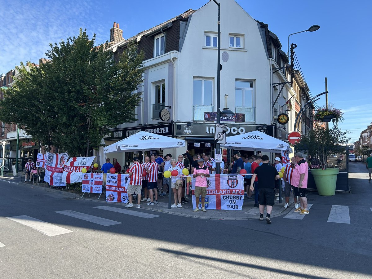 Safc_HQ's tweet photo. Sunderland fans have taken over Lens 🔴⚪️

#SAFC https://t.co/n2W97Q8uli
