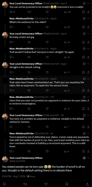 Tru2bblu25's tweet photo. @Helldiver130 @God_Questioner I never once stated that. Where have I made the claim 'people can be born gay'? Quote me verbatim by providing a link or retract your statement. https://t.co/QTm0i5arDW