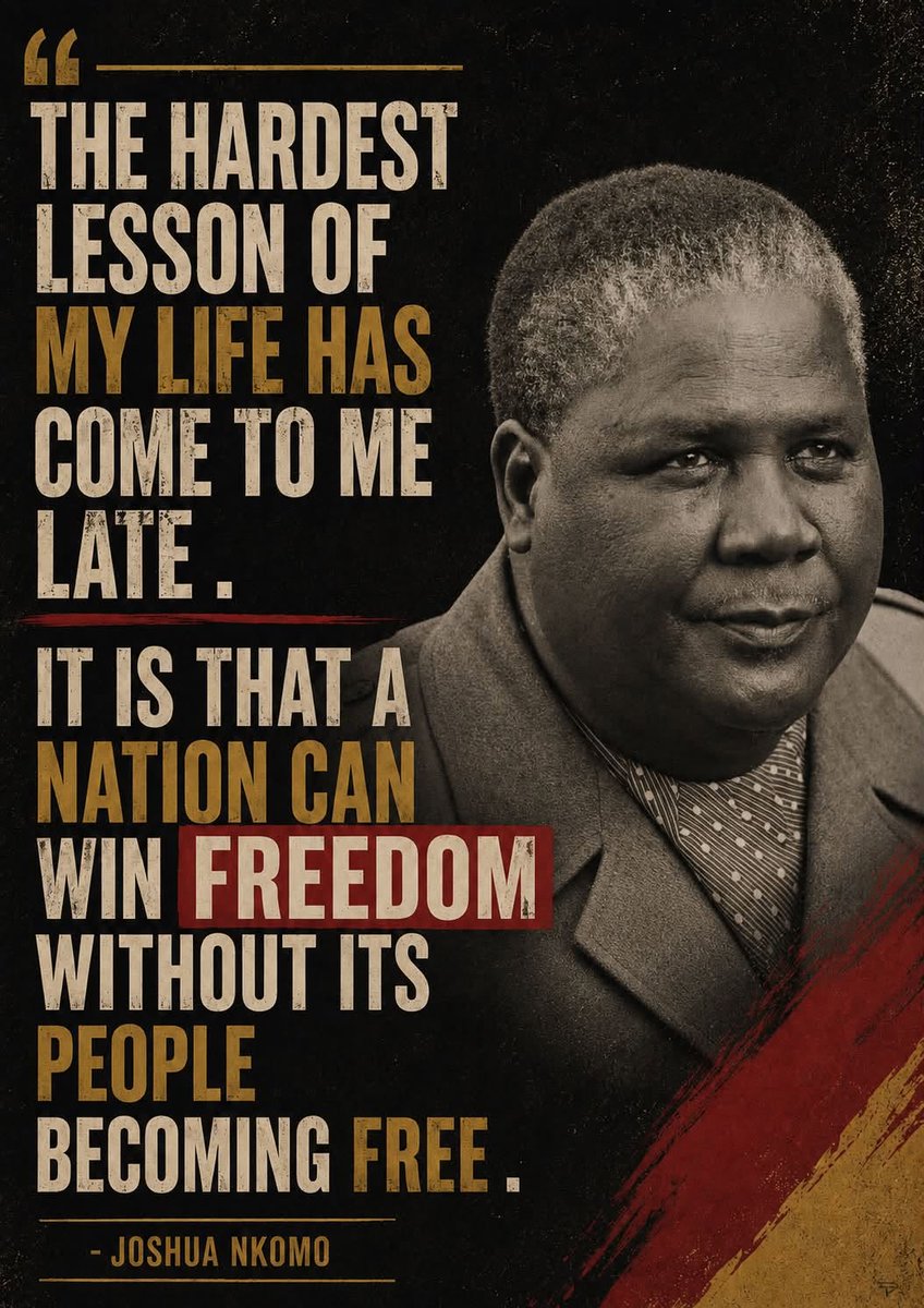 peterndoro's tweet photo. Independence is not the same as freedom.
A nation may raise its flag, write its constitution and govern itself — yet its people can remain unfree. Sadly, often needing freedom from those who brought them independence. Joshua Nkomo understood this painful distinction: “A nation can win freedom without its people becoming free.”
More than four decades later, that remains one of Africa’s most profound unfinished conversations.
— Joshua Mqabuko Nkomo, 'Nkomo: The Story of My Life (1984)' | #Zimbabwe Founding Father #Saturdaythought