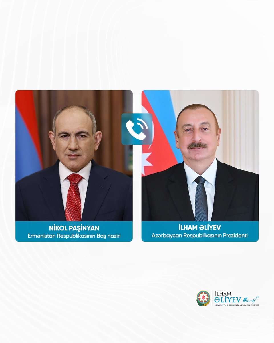 azpresident's tweet photo. Ermənistan Respublikasının Baş naziri Nikol Paşinyan Azərbaycan Respublikasının Prezidenti İlham Əliyevə zəng edib.

https://t.co/T5Czm3KnVg https://t.co/0ZbG0I847V