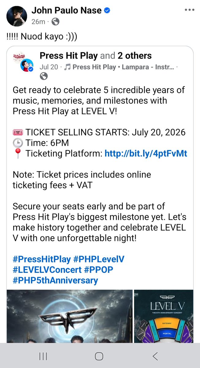 PearlCharie19's tweet photo. Grabe ka Pablo sa support.
SALAMAT PO!
PRESS HIT PLAY'S CONCERT
Level V at Music Museum
September 18, 2026, 7PM
Get your tickets now!
🕒 Time: 6PM
📍 Ticketing Platform: https://t.co/Pb4WioDs0k
@PressHitPlay
#PRESS_HIT_PLAY
#PHPLevelVConcert
#Pablo https://t.co/L5kF7DjCAv