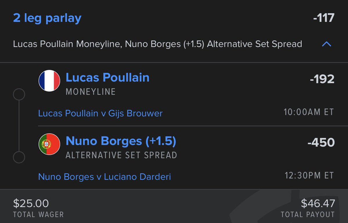 BaselineBets333's tweet photo. 🎾 Day 1 $25 → $2.5K Ladder Challenge 🪜
Collab w/ @RealTennisWiz 🧙‍♂️

$25.00 ➡️ $46.47

Your favorite duo is back.
The climb starts now 🔥

Tap ❤️ if you’re riding with us.

TRUST. THE. ENTHUSIAST. ☘️📈
#GamblingTwitter https://t.co/DAECoFEf6g