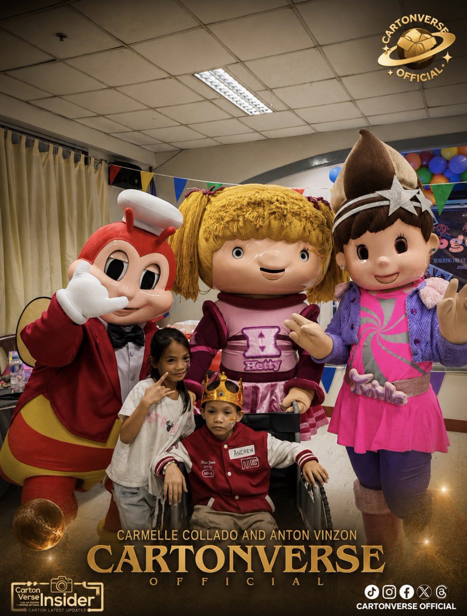 cartonverse_ofc's tweet photo. Guess who came to join us and bring extra fun and smiles to our charity event! 

We’re so happy to have Jollibee, Hetty, and Twirlie here to make this special day even more memorable for our little warriors! 

Thank you for spreading joy and happiness with us! 

Together, we are the hope. 

CARTON GIVES HOPE
CARTON GIVES HOPE
#HopeStartsWithCartonverse