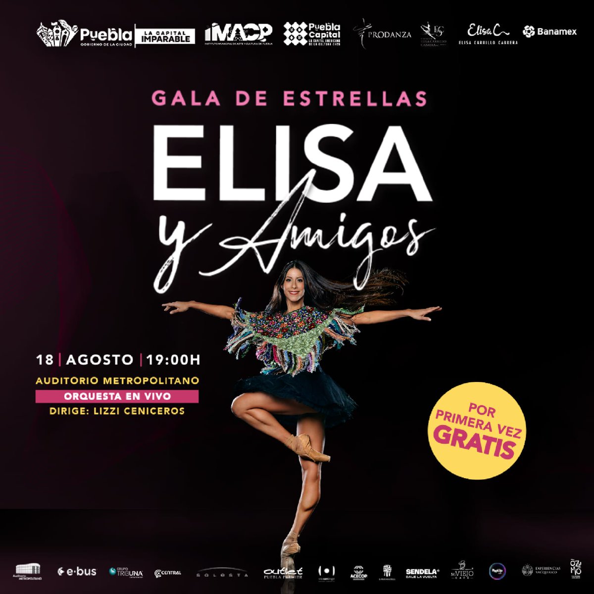 espaciolibrepue's tweet photo. ¡#Puebla se viste de gala! 🩰✨ Llega la "Gala de Estrellas: #Elisa y Amigos" con orquesta en vivo dirigida por Lizzi Ceniceros.
🎼🎶 Un evento imperdible que, por primera vez, será GRATIS. 🔥
📅 18 de agosto | 19:00 h
📍 Auditorio Metropolitano https://t.co/e2b3oIAM20