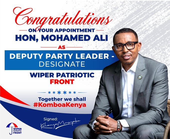 ItsWaema's tweet photo. Congratulations Hon. Mohamed Ali on your appointment as Deputy Party Leader Designate of the Wiper Patriotic Front. https://t.co/yYdHEQLmOQ
