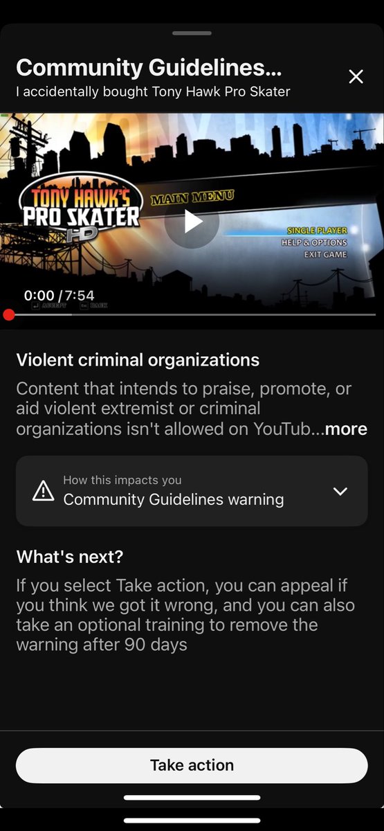 realXignificant's tweet photo. @RebelTaxi @GodzillaMendoza I’ve still got an guidelines warning, @YouTube ai bot thought I was praising criminal/terrorist organizations….. I’m not taking the course, I did nothing wrong. Only thing I can think is I had a jpeg of a plane flying around, and it thought I was recreating 9/11. https://t.co/ZZTKAuIyee