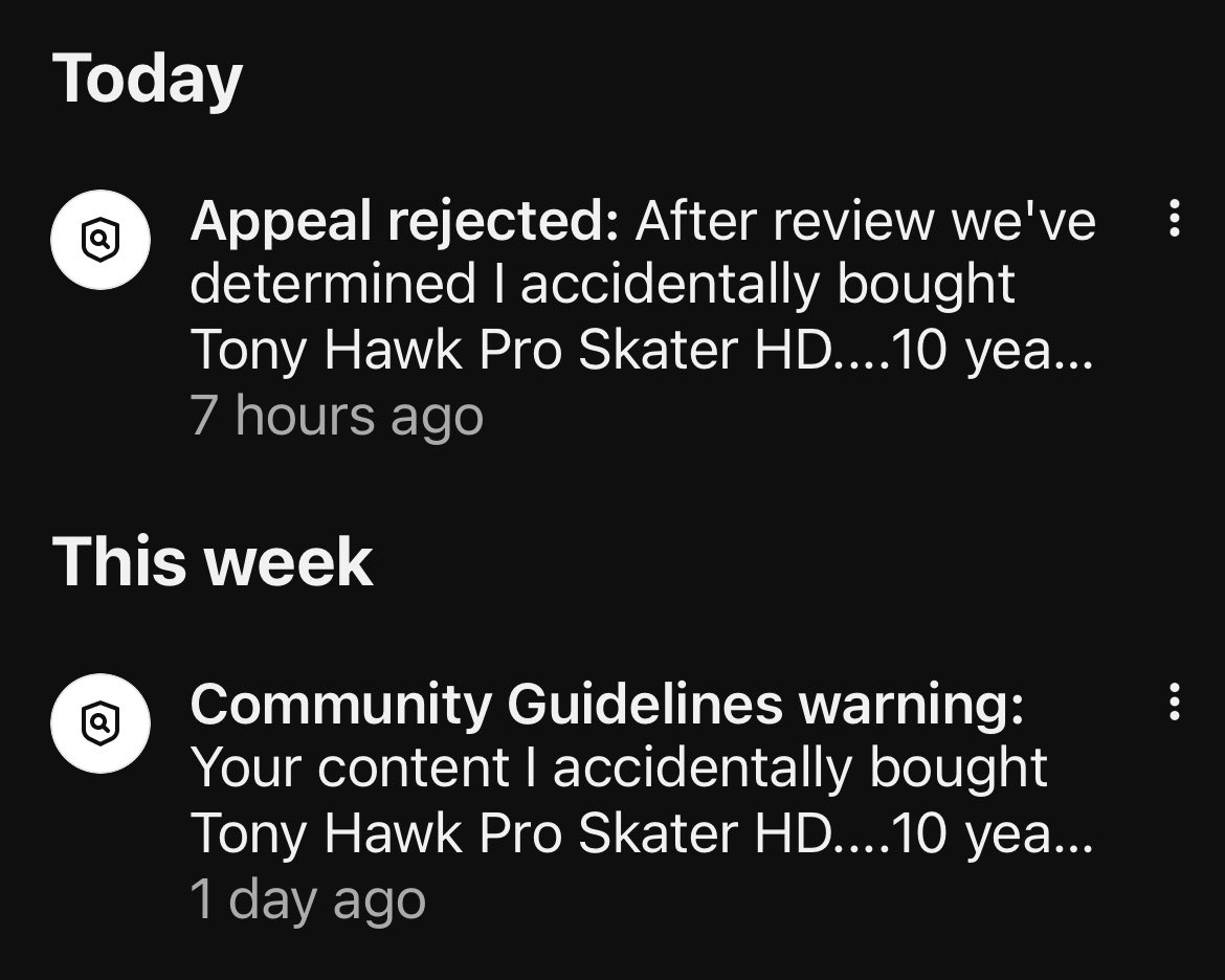 realXignificant's tweet photo. @RebelTaxi @GodzillaMendoza I’ve still got an guidelines warning, @YouTube ai bot thought I was praising criminal/terrorist organizations….. I’m not taking the course, I did nothing wrong. Only thing I can think is I had a jpeg of a plane flying around, and it thought I was recreating 9/11. https://t.co/ZZTKAuIyee