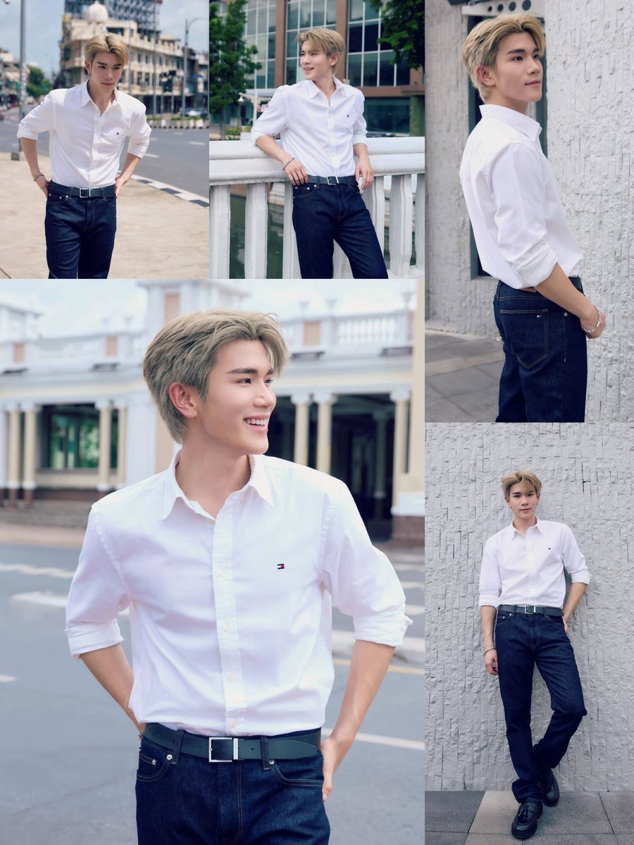 heavenlyeuri's tweet photo. He looks so attractive🔥like he just stepped out of one of those romance books. I really love this style on him, the button-down shirt tucked into black slacks is so simple but insanely attractive. 🫠❤️✨️

#TommyHilfiger 
#TommyFamily 
@tawattannn @TommyHilfiger
#Fourthnattawat https://t.co/J4XQgKUl9V