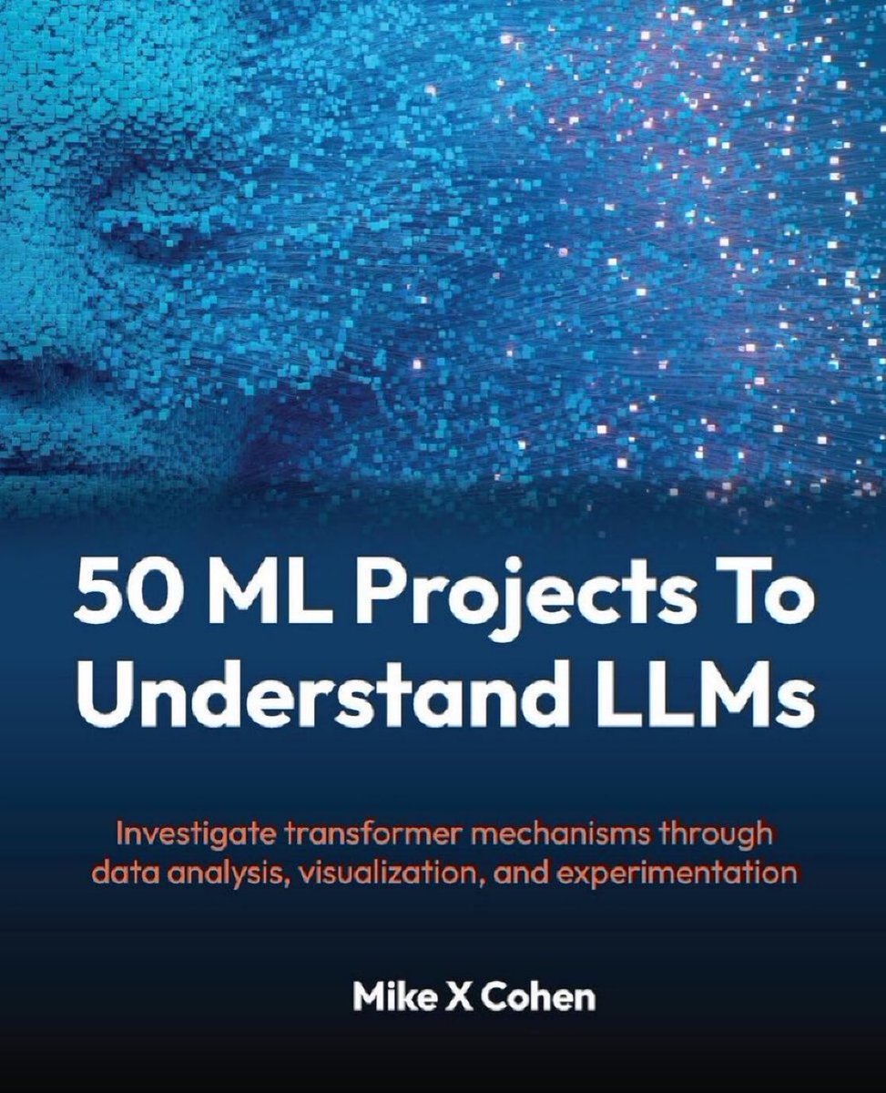 KirkDBorne's tweet photo. 50 ML projects to understand LLMs — Investigate transformer mechanisms through data analysis, visualization, & experimentation: https://t.co/mp3s7JFolp v/ @PacktDataML

This book perfectly reflects its title "50 ML Projects to Understand LLMs". The entire book consists of exactly that: 50 projects, with tasks and subtasks pleasantly outlined, explained, and presented in a beautifully instructive and consistent style. No extraneous pedagogical content. The learning experience in each project delivers the promised understanding of LLM concepts, including informative graphics and detailed elaboration on the project's subtasks as needed. This book is essential for anyone seeking to build LLMs with confidence, knowledge, and skill.