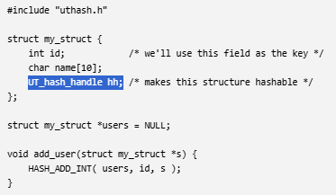 TrisH0x2A's tweet photo. you can turn almost any C struct into a hash table entry by adding a single field

the hashing bucket links and key management are all generated by macros

your struct stays almost unchanged while the library builds the entire hash table around it https://t.co/fv17jR0oHg
