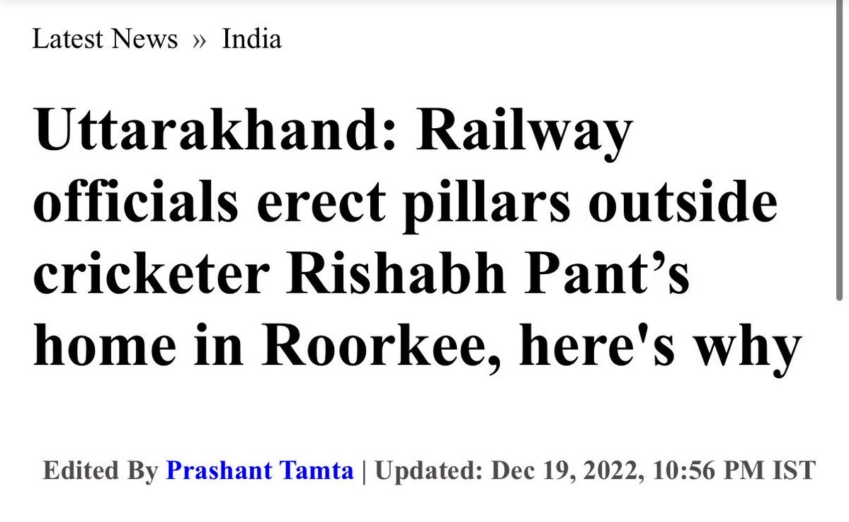 abhipsyc's tweet photo. Let me explain. 

Rishabh Pant became the highest Tax payer of Uttarakhand a couple of days back and that reminded him of the land he was supposed to get for being Uttarakhand’s brand ambassador in 2021. 

In 2022, the Railways erected pillars in front of his house in Roorkee  

Poor guy is just asking for the land he was supposed to get for endorsing Uttarakhand. 

And to not sound like a complete ass*ole, he’s saying he’ll buy the land if the government won’t give it. 

He’s scared Dhami may not win next year and the next government may wash their hands off.