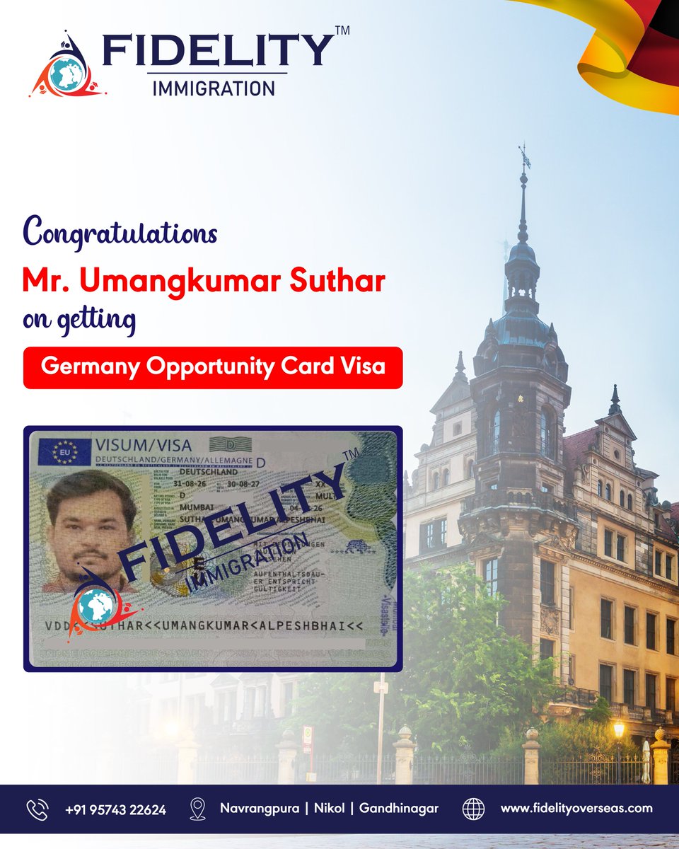 FidelityOverse3's tweet photo. A new opportunity. A new chapter. A future in Germany!

Heartiest congratulations to Mr. UmangkumAR Suthar on successfully receiving his Germany Opportunity Card Visa!

This achievement marks the beginning of an exciting journey toward new career opportunities and professional. https://t.co/MivaTmHUhp