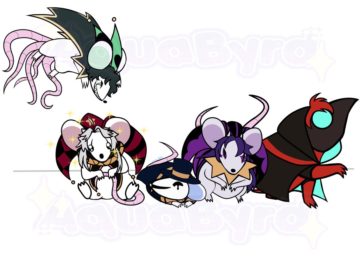 aqua_byrd's tweet photo. Welcome to ✨The Rat Circus✨

Cute concept idea: Da bois get turned into cute rats 

(Pierrot is the cutest in my opinion, which is the cutest in y’all’s opinion? :3 I’m genuinely curious, put your answer in the comments) 

#FreakCircus bois were created by Nekoboydreams https://t.co/buomsixbo3