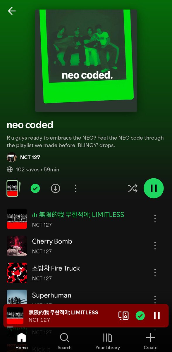NCT127STRMth's tweet photo. ✳️ NCT 127 มาลง Playlist ฟังระหว่างที่รอ BLINGY ปล่อยออกมาบน Spotify ค่ะ ✨️
 
เพื่อน ๆ คนไหนใช้ Spotify ต้องแวะเข้าไปกด save playlist "neo coded." แล้วน้า

✅️ ทุกยอด save เป็นส่วนหนึ่งของการแนะนำ playlist หรือเพลงของ NCT 127 แก่ผู้ฟังท่านอื่น ๆ
✅️ กดฟังเพื่อยอดสตรีมเพลงให้กับ NCT 127

(https://t.co/1m05AavuaH)

🎶 pre-save 'BLINGY'
(https://t.co/EKR9bMTYsE)

#NCT127 #NCT127_BLINGY
@NCTsmtown_127