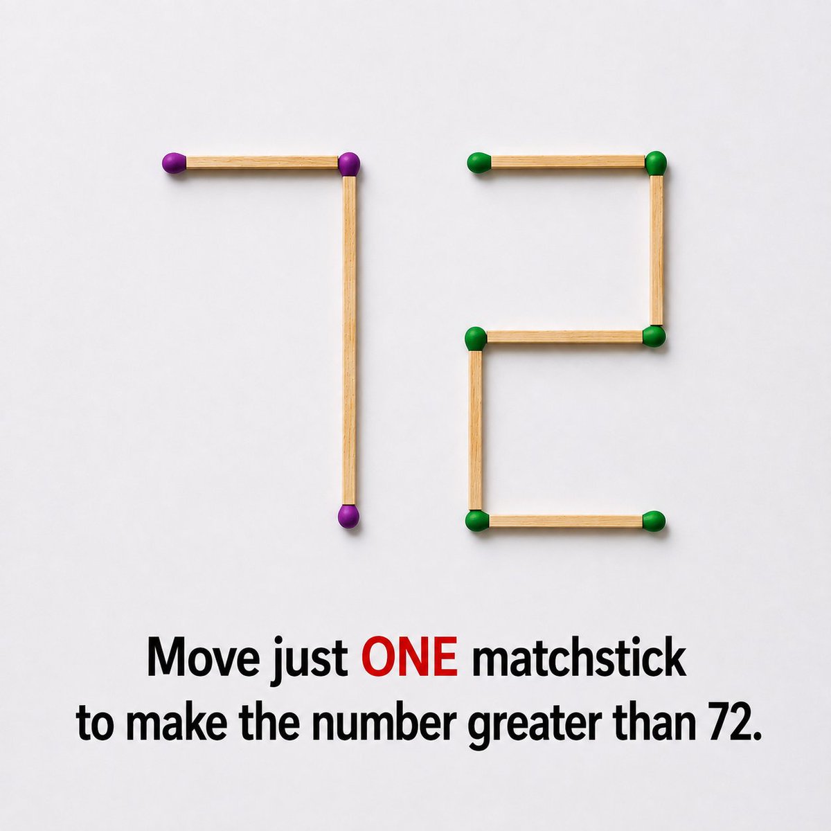 Syedxk_3's tweet photo. Move just ONE matchstick to make the number greater than 72.

0.0001% will win https://t.co/QlKfqpSqmq