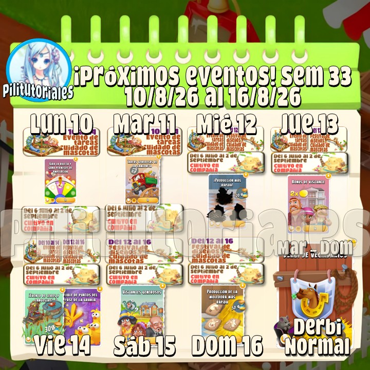 Pilitutoriales_'s tweet photo. Eventos semana 33 de 2026 #hayday #supercellcreator #pilitutoriales https://t.co/Koj6a6kXrE