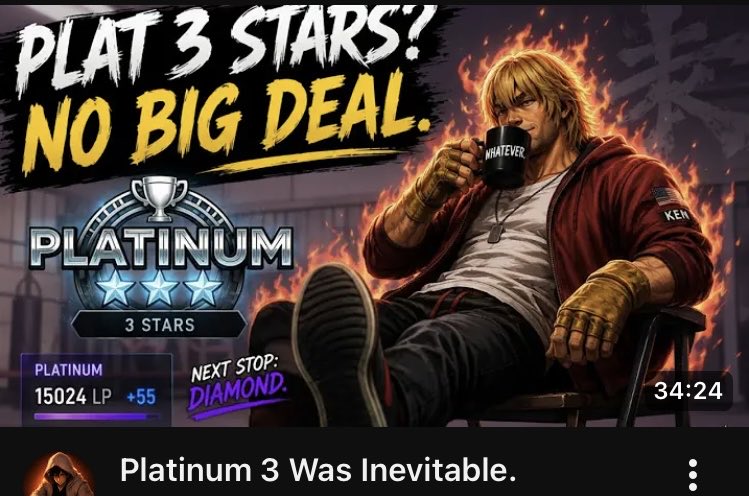 nyamber_'s tweet photo. sf6 ken main using an ai generated thumbnail to flex getting into plat 3 #theusualsuspects https://t.co/6Hu9BrjacI