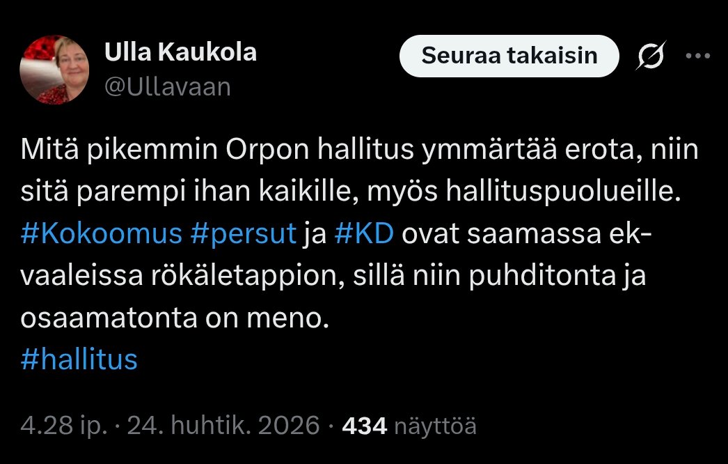Dystocracycrew's tweet photo. Nyt oli kivat copypastat.

Mutta tokihan vedät @Ullavaan  kaupunginhallituksen puheenjohtajana nämä samat johtopäätökset omasta puhdittomasta ja osaamattomasta toiminnastasi ja eroat?

Muutenhan kaksoisstandardisi ovat kokolailla kirkuvia.

Vai olisko taas #eriasia? https://t.co/WqxwuAx5mS