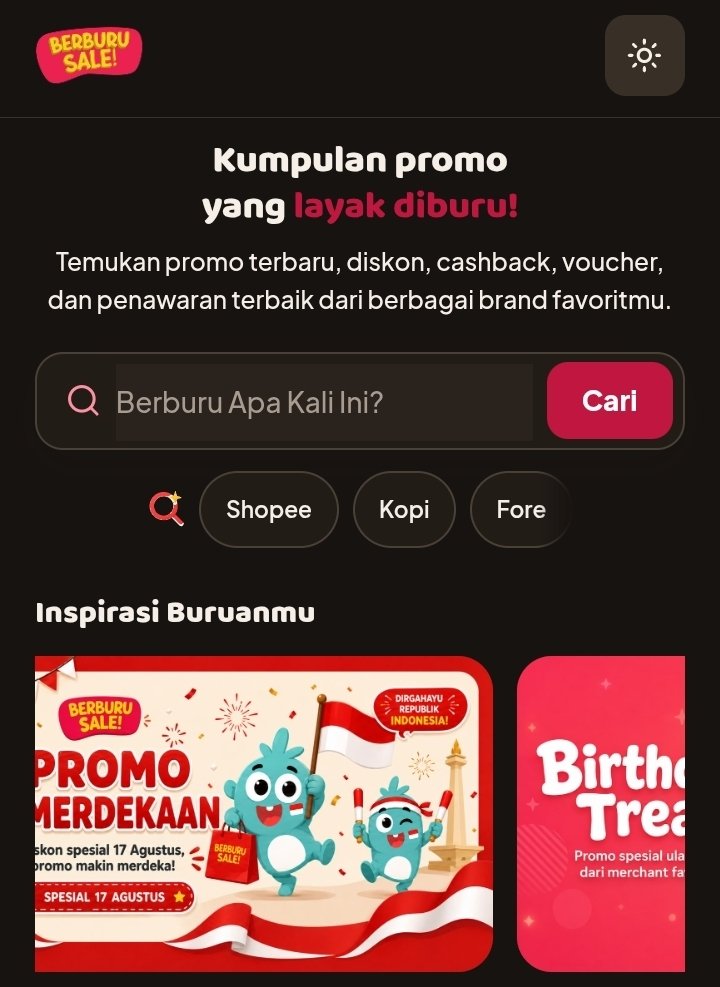 berburusales's tweet photo. Ada yang baru nih!
Website Berburusale akhirnya rilis juga!

https://t.co/okX6VK4Bd3

Tempat berburu promo tanpa pusing lagi 😴
Tag teman berburu promoanmu 💥 https://t.co/kXuPIU1zMO